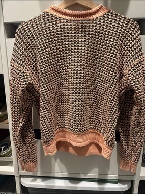 Women's Peach and Grey Crochet Sweater.